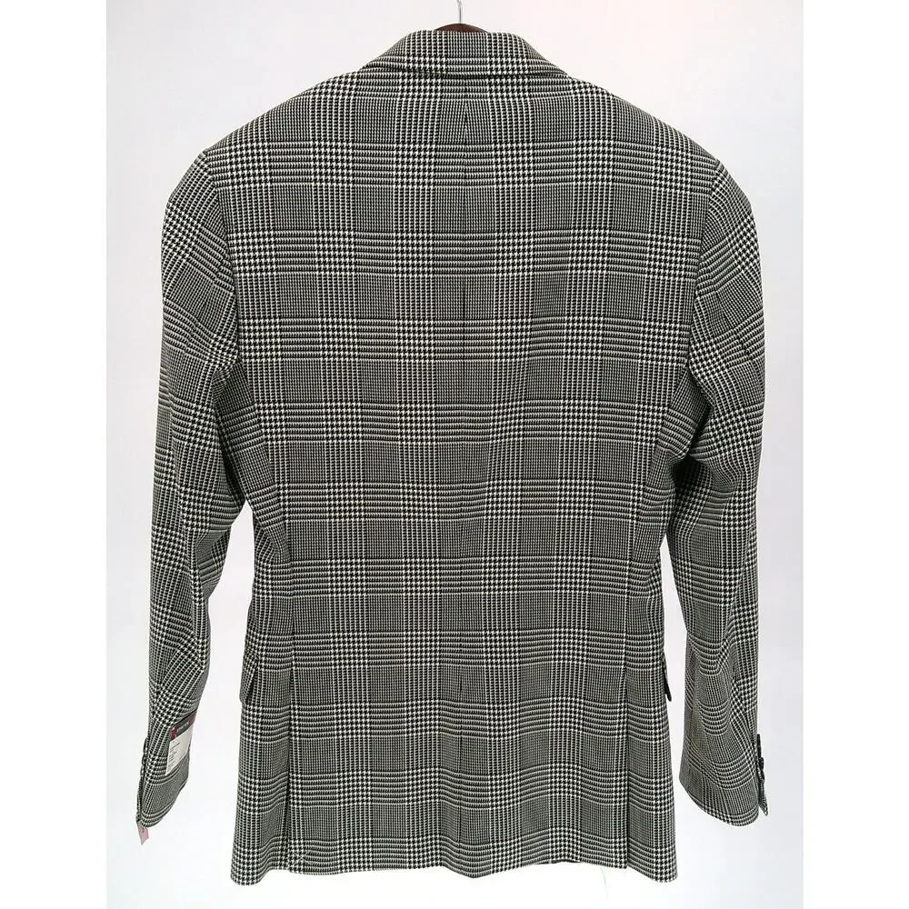 Mens JF Ferrar Black Plaid Stretch Suit Jacket Blazer Small 34-36 Slim New